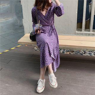 Floral Long-sleeve Midi Dress Purple - One Size