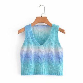 V-neck Sweater Vest Green & Blue - One Size