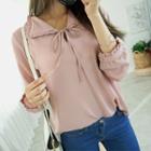 Tie-neck Collared Frilled Chiffon Blouse