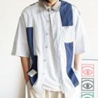 Patch Pinstripe Short Sleeve Cargo Shirt