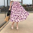 Pleated Floral Print Skirt Violet - One Size