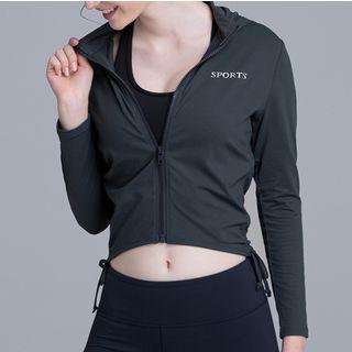 Lettering Cropped Sports Zip Hoodie