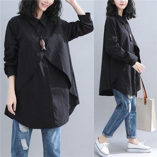 Long-sleeve Frill-trim Plain Top