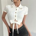Short-sleeve Bow Front Crop Top