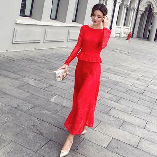 Long-sleeve Peplum Lace Dress