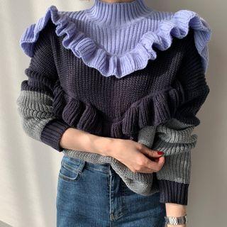 Color Block Frill Trim Sweater
