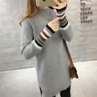 Mock Neck Color Block Mini Sweater Dress
