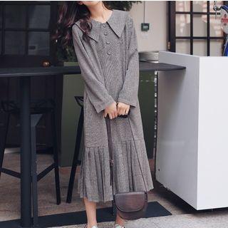 Pleated Hem Midi Collared Dress