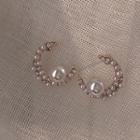 Rhinestone Faux Pearl Open Hoop Earring 1 Pair - 925 Silver - One Size