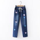 Heart Embroidery Baggy Jeans