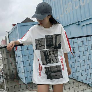 Short-sleeve Strap Detail Printed T-shirt