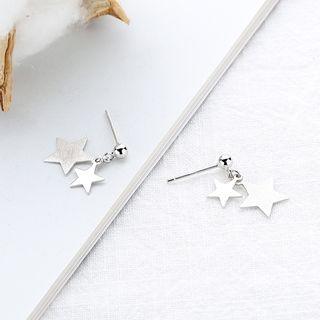 925 Sterling Silver Layered Star Dangle Earring Silver - One Size