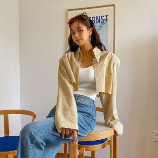 Padded-shoulder Stripe Cropped Shirt