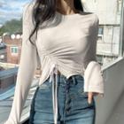 Shirring Long-sleeve Slim-fit Top