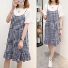 Set: Short-sleeve T-shirt + Check Strappy Dress