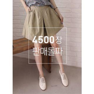 Band-waist Pocket-side Linen Blend Skort