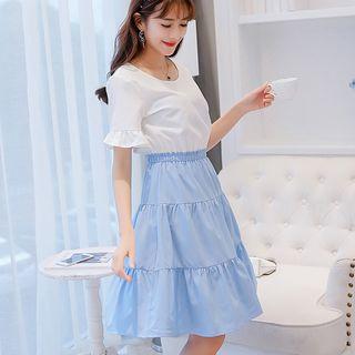 Short-sleeve Two Tone A-line Dress