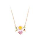 Fashion Elegant Plated Gold Enamel Flower Pink Cubic Zirconia Necklace Golden - One Size