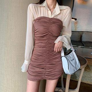 Plain Light Blouse / Off-shoulder Ruched Dress