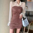 Plain Light Blouse / Off-shoulder Ruched Dress