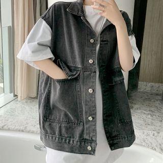Cap-sleeve Oversize Denim Vest