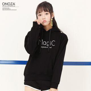 Fleece-lined Lettering Hooded Sweatshirt