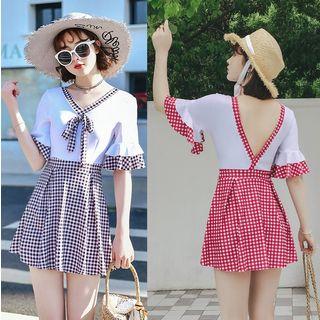 Short-sleeve Patterned Swimdress