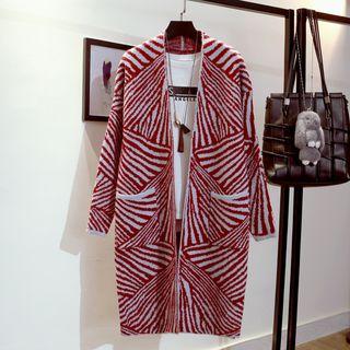 Striped Open-front Long Knit Jacket