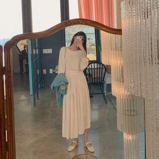 Diagonal-ruffle Maxi Crepe Dress Ivory - One Size