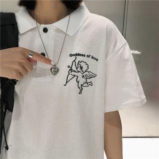 Short-sleeve Polo Neck Cupid Embroidered T-shirt