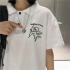 Short-sleeve Polo Neck Cupid Embroidered T-shirt