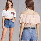 Off-shoulder Ruffle Embroidered Cropped Top