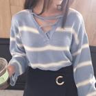 Striped Lace Up Front Sweater