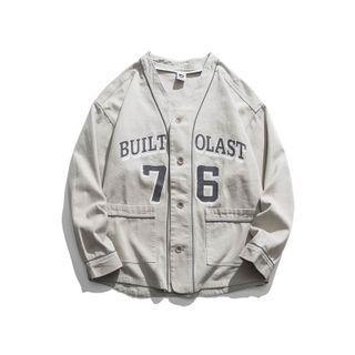 V-neck Lettering Button-up Jacket