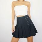 High-waist Lace-up Pleated Mini Skirt