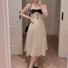 Short-sleeve Bow Midi A-line Dress / Strappy Dress