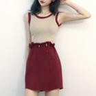 Piped Scoop-back Tank Top / Drawstring Waist Skirt