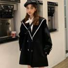 Sailor-collar Contrast Trim Double-breasted Coat