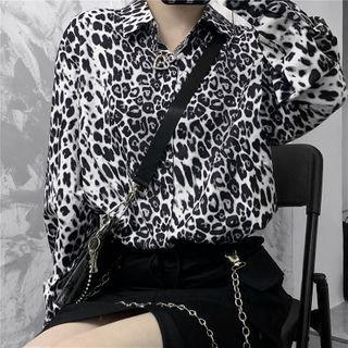 Long-sleeve Leopard Print Shirt Black - One Size