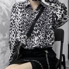 Long-sleeve Leopard Print Shirt Black - One Size