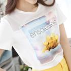 Mesh Trim Printed Short Sleeve T-shirt