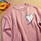 Heart Embroidered Sweater Pink - One Size