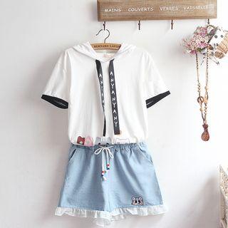 Hooded Short-sleeve T-shirt / Denim Shorts / Set