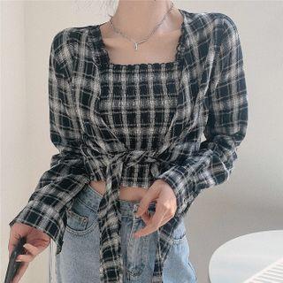 Plaid Light Jacket / Sleeveless Top
