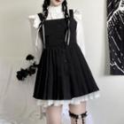 Ruffle Trim Blouse / Overall Dress / Pleated Skirt