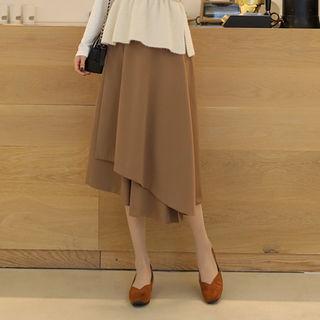 Asymmetric-hem Flared Wrap Skirt