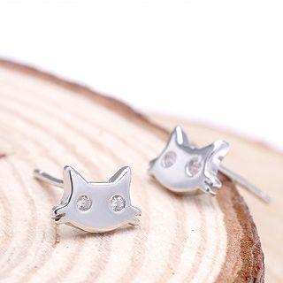Sterling Silver Rhinestone Cat Studs