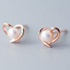 925 Sterling Silver Heart Faux Pearl Ear Stud