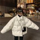 Plain Belted Button Padded Jacket