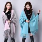 Color Block Fringed Batwing Sleeve Cape Cardigan